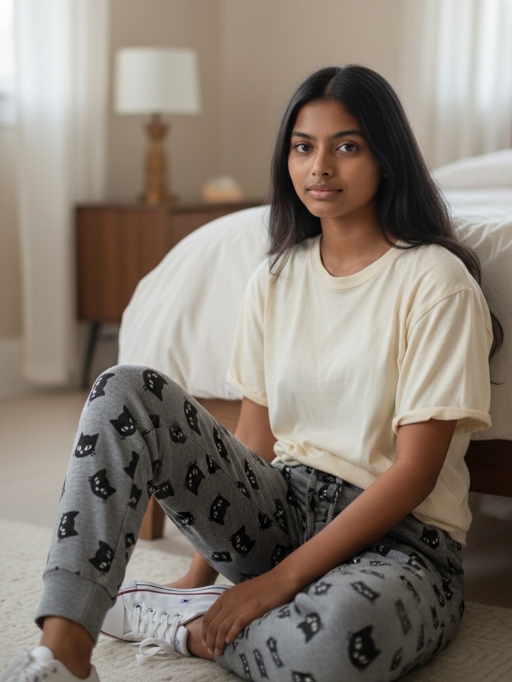 Better Together Youth/Teen XS Gray BlackCat Print Jogger Pajama Pants Loungewear